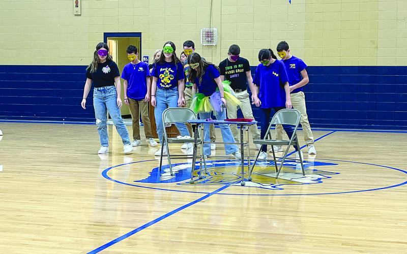 Members of Maxine Manuel’s English I-H class act out a Cajun Dub Performance. (Gazette photo by Heather Bogard)