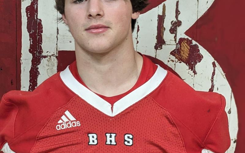 Tucker LeBlanc produced in a big way for the Basile Bearcats and ended up the Evangeline Parish offensive MVP.  He was coach Kevin Bertrand’s most reliable goalline weapon this year. (Gazette photo by Rhett Manuel)