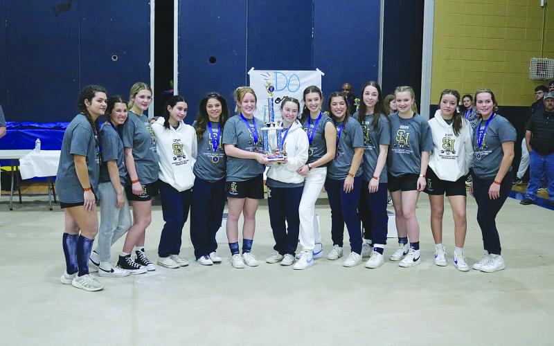 The Sacred Heart Lady Trojans are pictured with the runner-up place trophy. Team members include Maddie Fuselier, Karlee Lafleur, Adeline Launey, Eliza LaHaye, Ellie Johnson, Lily Deshotel, Ali Fontenot, Abby Quibodeaux, Abbie Perrodin, Shelby Fruge, Katherine Lafleur, Haylee Dupre, and Blakelee Thibodeaux. (Gazette photos by Tony Marks)