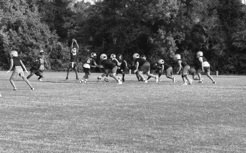 Players from Ville Platte High and Sacred Heart are pictured as they participate in a joint practice at Sacred Heart on Thursday, July 16. (Gazette photo by Tony Marks)