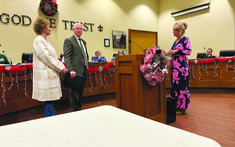 From left, Representative Rhonda Butler, DOTD Undersecretary Barry Keeling, and Senator Heather Cloud share good news about road projects being done in Evangeline Parish. (Gazette photo by Heather Bogard)