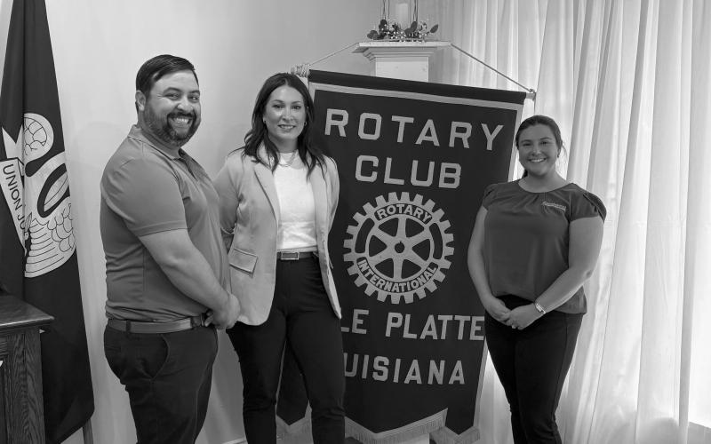 Pictured from left are Rotary President Beau Wilson, Southwest Louisiana Credit Union Business Services Director Shelly Mancuso, and Rotarian Lainey Ardoin. (Gazette photo by Tony Marks)