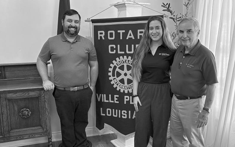 Pictured from left are Rotary of Ville Platte President Beau Wilson, Brook Soileau, and Rotarian Dr. Kirk Soileau. (Gazette photo by Tony Marks)