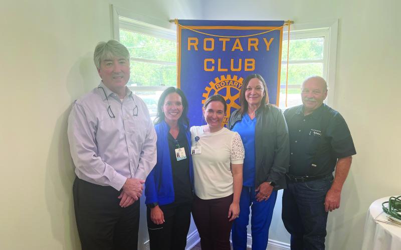 From left are Rotarian Jimmy LeBlanc, Amber LaPrairie, Rotarian Ashlyn Ortego, Susan Gianfala, and Rotary President Bob Manuel. (Gazette photo by Tony Marks)