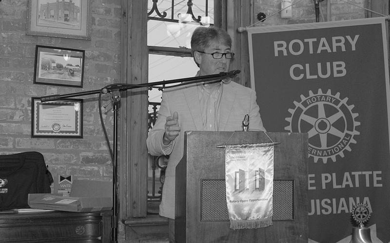 Newly installed president of the Rotary Club of Ville Platte Jimmy LeBlanc is pictured during the installation ceremony held earlier this year. At this week’s meeting, he presented his vision for the coming year. (Gazette photo by Heather Bogard)