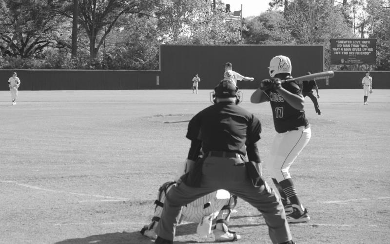 Ville Platte High baseball player Robert Anderson (17) waits for a pitch from Sacred Heart starting pitcher Jackson Bruney (8) in the diamond version of the Tee Cotton Bowl on Friday, April 8. (Gazette photo by Rhett Manuel)