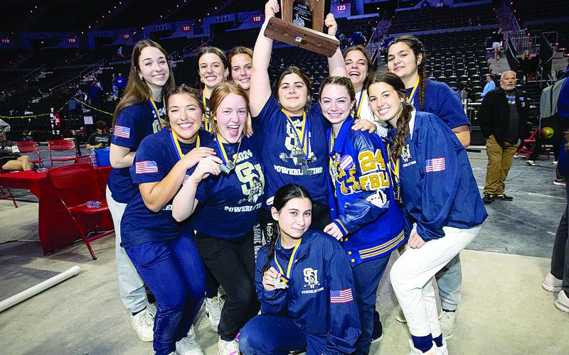 The 2024 Girl’s Division V State Powerlifting Runner-up Sacred Heart Lady Trojans are pictured with the trophy. The team finished with 37 points behind Cedar Creek with 66 points. Among those pictured are Madeline Fuselier, Karlee Lafleur, Adeline Launey, Eliza LaHaye, Lily Deshotel, Ali Fontenot, Abbie Quibodeaux, Abbie Perrodin, Haley Dupre, Camille Buller, and Blakelee Thibodeaux. (Gazette photo by Angela DeVille)