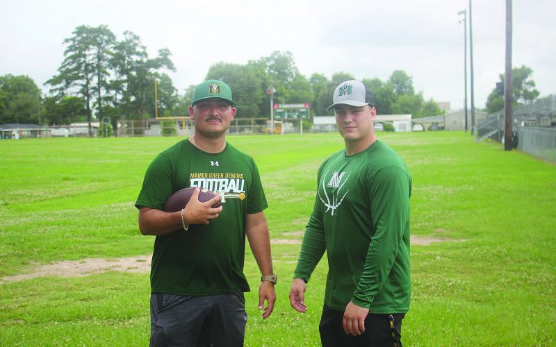 Pictured on the left is new head football coach at Mamou Daniel Scully and on the right is new assistant coach J.T. Harper. (Gazette photos by Tony Marks)
