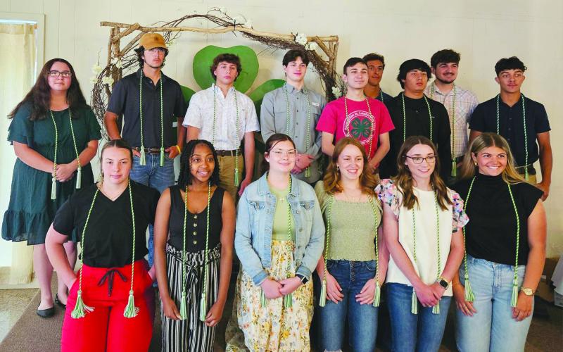 SENIOR HONOR CORDS PRESENTED -  Receiving their senior 4-H honor cords were, kneeling in front from left, were Kenzie Lafleur, Amyra Gray, Daisy Berzas, Ali Fontenot, Ellen Deshotel and Ava Newman. Standing in back, same order are Abigali Roy, Seth Paul, Lance Fontenot, Justin Castille, Ian Coreil, Eli Thomas, Javier Deshotel, Collin Deville and Shaun Young.