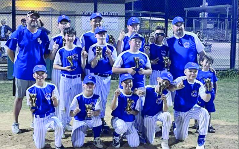 The Cubs won the city championship in the Majors division of Ville Platte Dixie Youth. Pictured with their coaches Nicholas Fontenot and Tibby Figueiredo are team members Jax Fontenot, Brecken Figueiredo, Liam Vidrine, Landon Fontenot, Gage Berard, Dietrich Lavan Jr., Andre Morein, Brant Lejeune, Rhett Guillory, Noah Nicks, Nicholas Soileau, and Brayden McClaskey.  (Photo courtesy of Nicholas Fontenot)