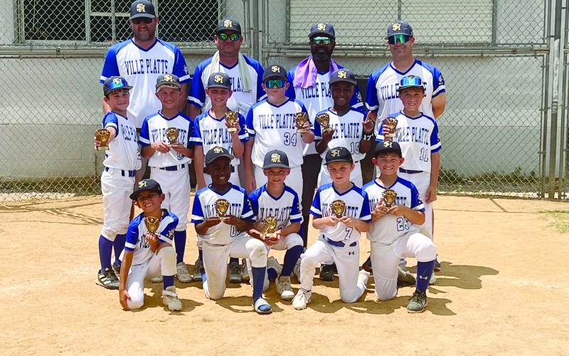 The 8U Coach Pitch All-Stars from Ville Platte are headed to the DYB State Tournament in Jackson Parish from July 11 through July 14. Team members from Ville Platte pictured in the left photo are Ty Fontenot, Levi Welch, Cohen McCollough, Emmett Lafleur, Everett Fontenot, Buddy Scott, Cade Galloway, Mattox Sylvester, Luke Allen LaHaye, Greg Thomas, and Joseph LaHaye. (Gazette photo by Tony Marks)
