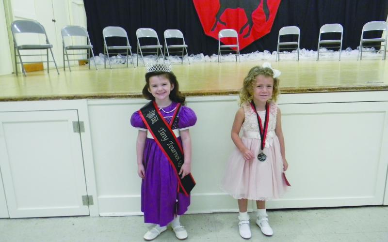 TINY MISS TOURNOI COURT - Shown, from left, are the members of the Tiny Miss Tournoi Court. They are Queen Mia Hebert; and Lyla Miller, first runner-up. (Gazette photos by Heather Bogard)
