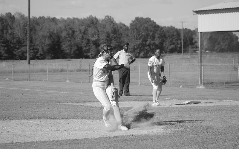 Camryn Charlie (17) finishes a pitch against Northwest in Ville Platte’s 14-1 win. (Gazette photo by Tony Marks)