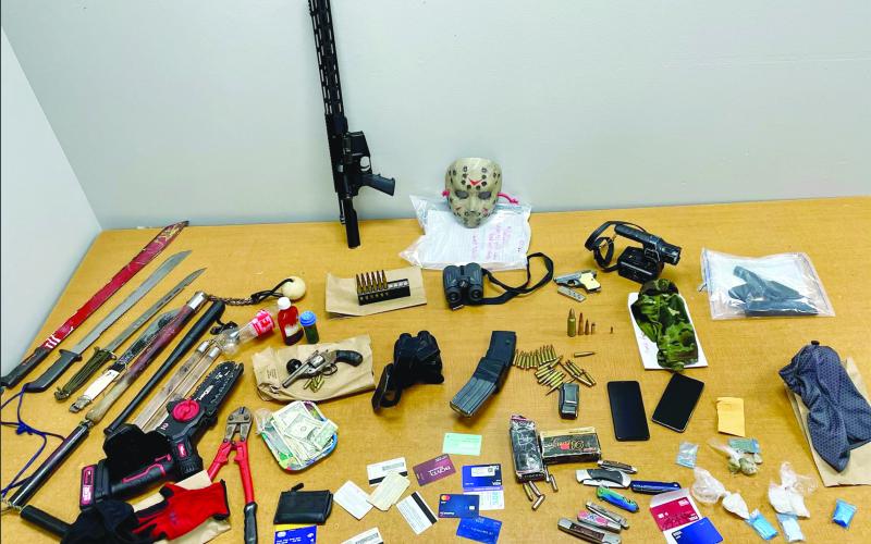 Pictured are items recovered by the Ville Platte Police Department following a recent police chase. Among them are several items used in committing burglaries and armed robberies. (Photo courtesy of VPPD)