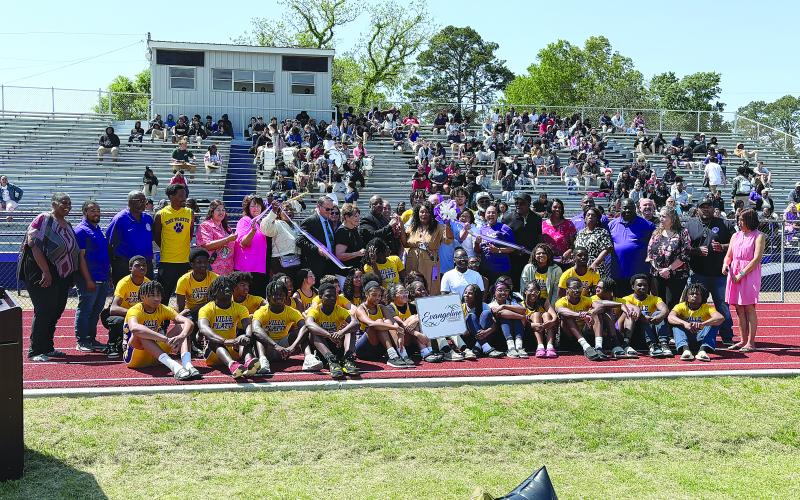 The ribbon was cut on Tuesday, April 15, to officially open the new track at Ville Platte High School. For more photos, turn to Page 11. (Gazette photo by Tony Marks)