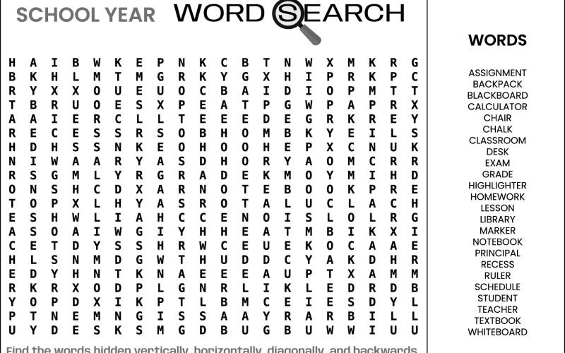 School Year Word Search