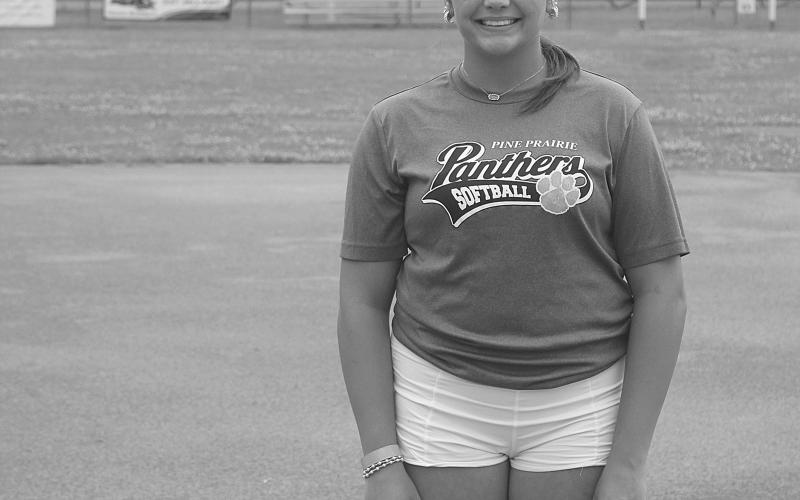 Kynnedi Ware, a freshman pitcher for the Pine Prairie Lady Panthers, recorded over 300 strikeouts this season and had 40 RBI along with a batting average of .445. (Gazette photo by Tony Marks)