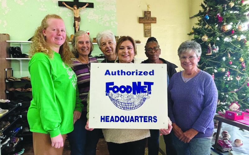 The annual FoodNet Food for Families Food Drive will be held Tuesday, December 12, with drop off locations throughout Evangeline Parish. Shown, from left, are volunteers Missy Manuel, Anna Fontenot, Sharlene Znamierowski, Kaera Doucet, Mary Freeman and Rose Fontenot. (Gazette photo by Heather Bogard)