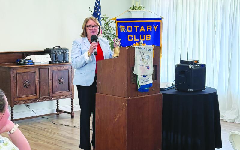 NEW SUPERINTENDENT ADDRESSES ROTARY CLUB - Evangeline Parish School District Superintendent Cheri Fontenot, visited with the Ville Platte Rotary Club during the group’s July 7, meeting. (Gazette photo by Heather Bogard)