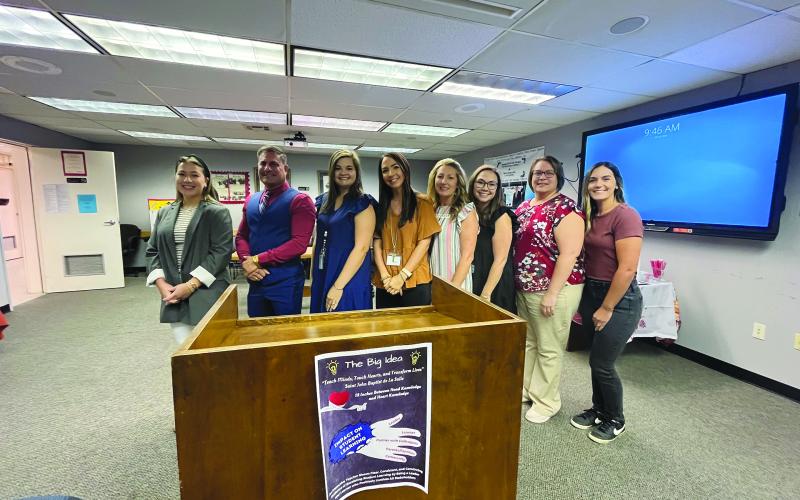 Elementary Teacher of the Year candidates from left are Olivia Guillory (WW Stewart Elementary); Eric Fontenot (Ville Platte Elementary School); Josie Guillory (Vidrine Elementary School); Faith Ducote (Pine Prairie High School); Amber Aymond (Mamou Elementary School); Lauren Thidodeaux (James Stephens Montessori School); Beth Brown (Chataignier Elementary School); and Kassidy Sanders (Bayou Chicot Elementary School). (Gazette photo by Heather Bogard)