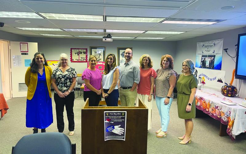 Middle School Teacher of the Year candidates from left are Jessica Capseta (Ville Platte Elementary School); Lisa Smith (Vidrine Elementary School); Kristen Ardoin (Mamou Jr. High School); Kimberly Guidry (James Stephens Montessori); Stephen Lacaze (Evangeline Reimagine Academy); Christiana Fontenot (Evangeline Central); Jessica Reed (Bayou Chicot Elementary School); and Miranda Young (Basile High School). Not pictured is Mia Brignac (Chataignier Elementary School). (Photo courtesy of Grace Sibley)