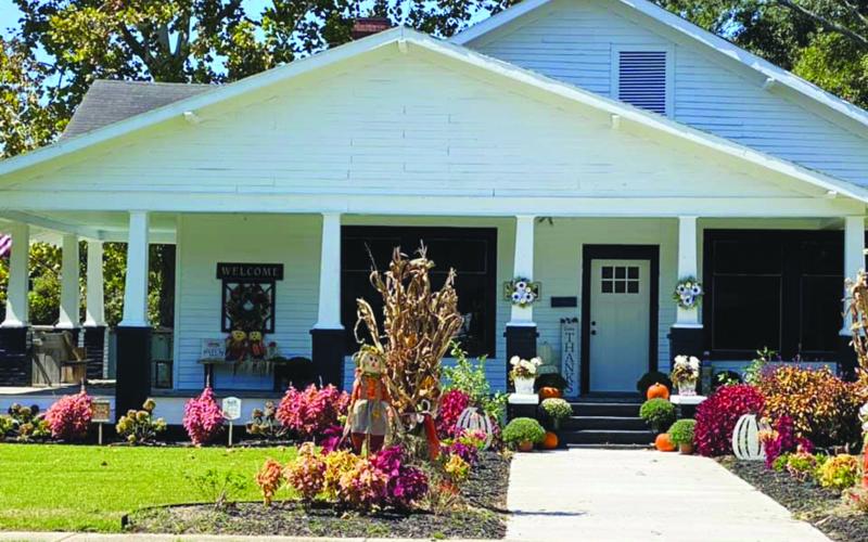 THE WHITE HOUSE ON SIXTH STREET - Pictured is the fall decorated Richard and Barousse House on Sixth Street in Mamou. (Gazette photo by Heather Bogard)