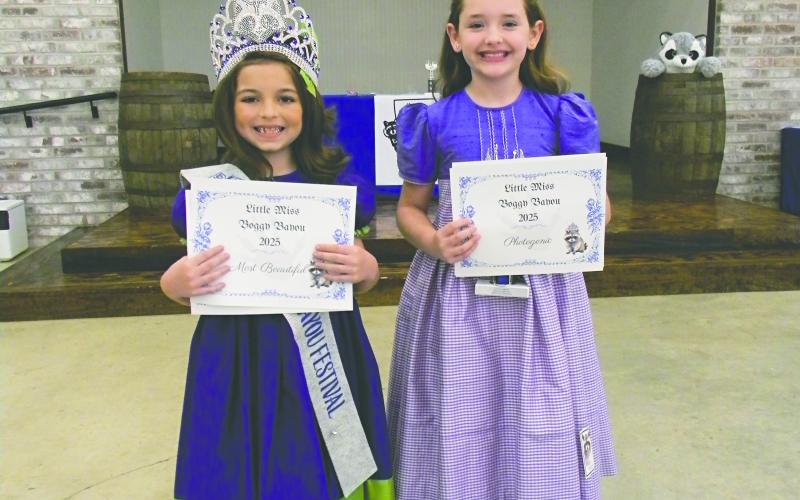 LITTLE MISS COURT - Shown, from left, are the members of the Little Miss Boggy Bayou Court. They are Queen Madlee Rae Wellman and Emma Patterson, first alternate.