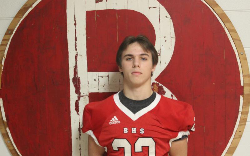 At 5’8” and 170 pounds, Baylor McCoy, the All-District Co-MVP on defense, recorded 94 tackles, 2 tackles for loss, 1 sack, and 1 blocked punt on the season for his Basile Bearcats. (Gazette photo by Rhett Manuel)