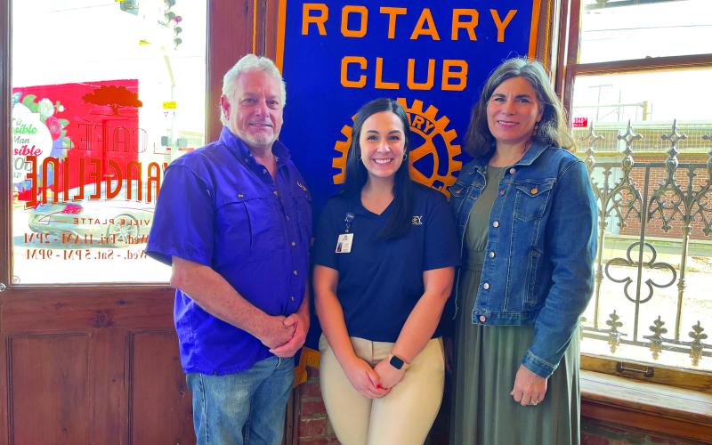 NEW MEMBERS INTRODUCE THEMSELVES - During the January 10, meeting of the Ville Platte Rotary Club, Lauren Fontenot (center) and Angela Fontenot (right) presented their new member classification talks. They are shown with Rotary President Larry Lachney (left). (Gazette photo by Heather Bogard)