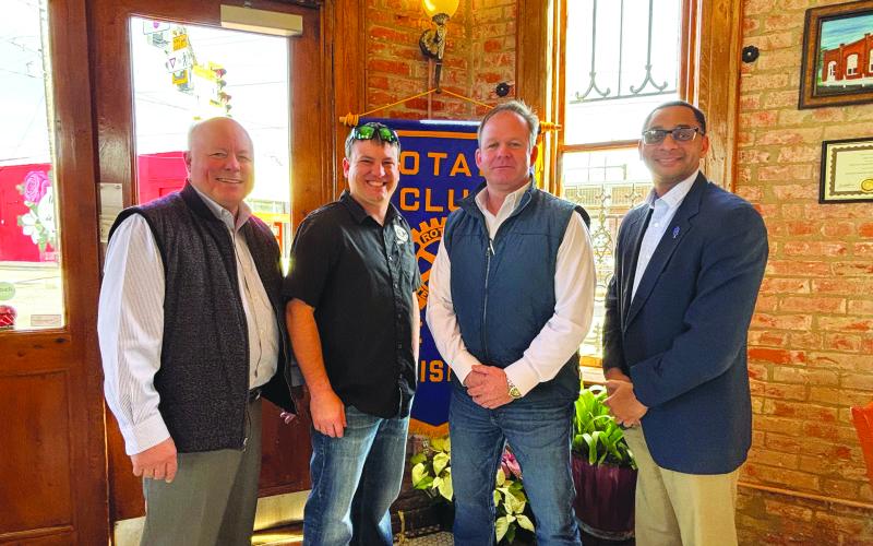 EP ASSESSOR GIVES UPDATE -  Shown, from left, are Rotarian Dr. Hosea “Joey” Soileau, Chief Deputy Assessor Joshua Fontenot, Evangeline Parish Assessor Chris Guillory and Rotary President Brian Ardoin. (Gazette photo by Heather Bogard).
