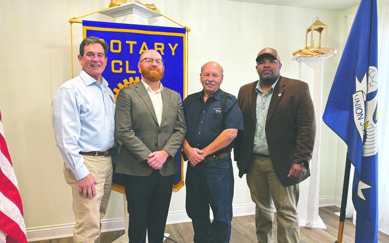 CITY ATTORNEY VISITS - Ville Platte City Attorney Chris Ludeau was the guest speaker for the February 11, meeting of the Ville Platte Rotary Club. Shown, from left, are City Clerk Donald Bergeron, Ludeau, Rotary President Bob Manuel and Mayor Ryan LeDay Williams. (Gazette photo by Heather Bogard)