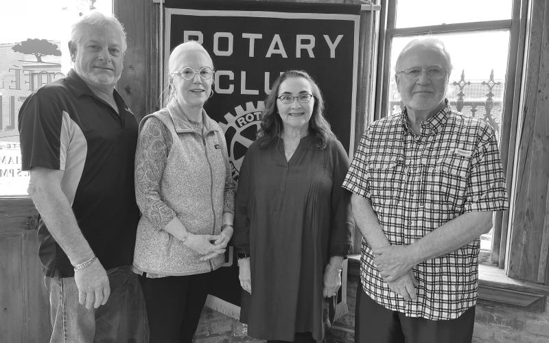 ROTARIANS LEARN ABOUT TRAITEUR HEALING - Beverly Constantine Fuselier and Mary Broussard Perrinto, traiteurs and authors of “Healing Traditions of South Louisiana: Prayers, Plants and Poultices,” visited with the Ville Platte Rotary Club on February 14, to discuss the practice and their book. Shown, from left, are Rotary President Larry Lachney, Fuselier, Perrinto and Rotarian Ronnie Landreneau. (Gazette photo by Heather Bogard)