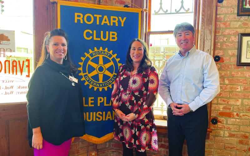 LANDRENEAU DISCUSSES NEW SERVICES - During the February 15, meeting of the Ville Platte Rotary Club, Abby Landreneau discussed her new human resources and business strategy coaching endeavor. She is shown with Rotary Secretary Renee Brown, left, and Rotary President Jimmy LeBlanc, right.(Gazette photo by Heather Bogard)