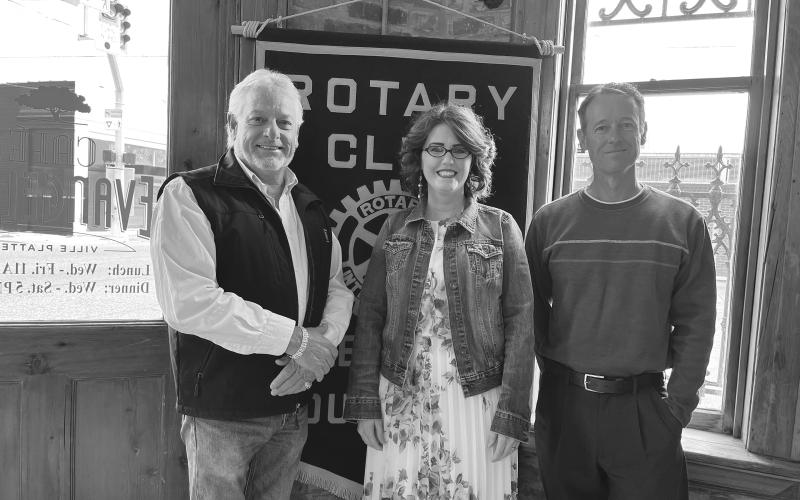 ROTARY LEARNS ABOUT HOMESCHOOLING - Ashley Bieber (center) was the guest speaker for the March 14, meeting of the Ville Platte Rotary Club. She is shown with Rotary President Larry Lachney (left) and Rotarian Richard LeJeune (right). (Gazette photo by Heather Bogard)