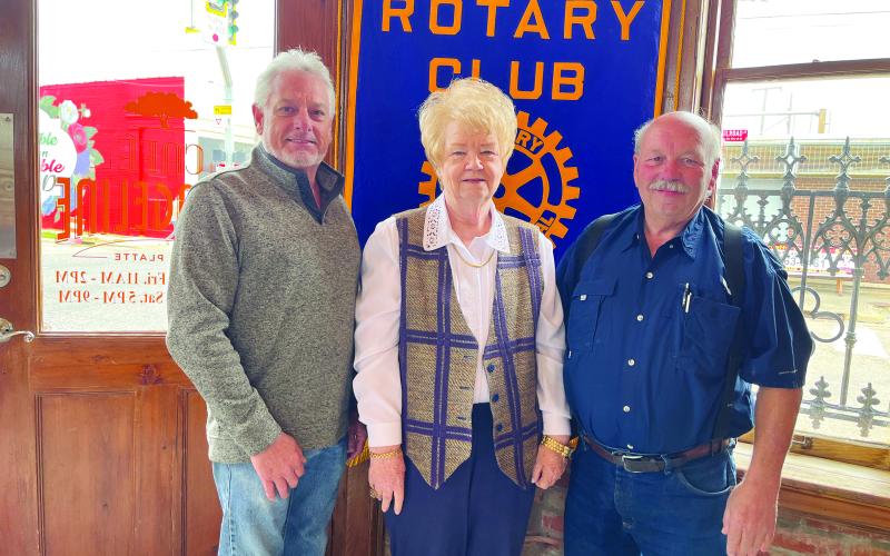 SWAMP POP HISTORY SHARED - Sharon Fontenot, curator of the Swamp Pop Museum in Ville Platte, (center) was the guest speaker for the March 21, meeting of the Ville Platte Rotary Club. She is shown with Rotary President Larry Lachney (left) and Rotarian Bob Manuel (right). (Gazette photo by Heather Bogard)