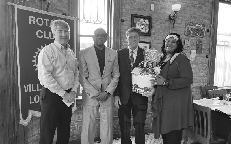 LED CERTIFIED SITES PROGRAM DISCUSSED - Daniel Michel with Louisiana Economic Development was the guest of Rotarian Clem LaFleur during the group’s May 24, meeting. Shown, from left, are Rotary President Jimmy LeBlanc, LaFleur, Michel, and Ville Platte Mayor and Rotarian Jennifer Vidrine. (Gazette photo by Heather Bogard)