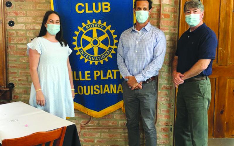 VP ROTARY WELCOMES NEW PLANT MANAGER - From left are Rotarian Abby Landreneau; Anthony Carrea, new plant manager of Cameron-Schlumberger, and Rotary President Jimmy LeBlanc. (Gazette photo by Tony Marks)
