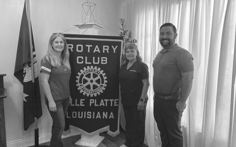 UPDATE ON COTTON FESTIVAL PRESENTED - From left are Louisiana Cotton Festival Board President Kimberly McDaniel, Rotarian Patricia Duplechin and Rotary President Beau Wilson. McDaniel discussed the recent festival and plans moving forward for next year’s festival. (Gazette photo by Heather Bogard)
