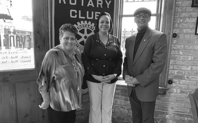 DONATION PRESENTED - The Ville Platte Rotary Club presented a donation to the Pantry at SLCC. Campus Director for SLCC and Rotarian Carleen Jones (center) accepted the donation. She is shown with Rotarian Mable Foreman (left) and Rotary President Brian Ardoin. (Gazette photos by Heather Bogard)