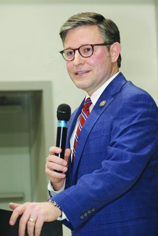 U.S. Rep. Mike Johnson, R-Benton, speaks at a town hall held in Opelousas on Monday. Johnson represents the 4th Congressional District, which now includes all of St. Landry Parish. (LSN photo by Harlan Kirgan)