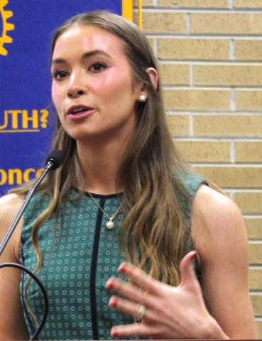 Layne Miller speaks at the Eunice Rotary Club on Wednesday, February 12. (LSN photo by Myra Miller)