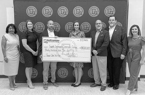 Pictured (Left To Right): Mary Morrison, SoLAcc Crowley Campus; Amy Thibodeaux, Cleco; Andre Guillory, Cleco; Kristin Guillory, Cleco; Dr. Andre Perez, SoLAcc; Dr. Charles Miller, SoLAcc, Lana Fontenot, SoLAcc. (Photo provided)