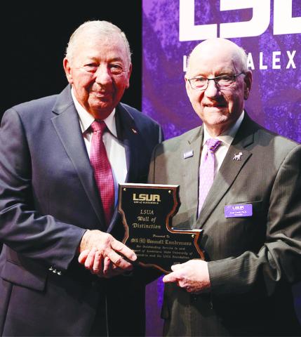 Retired Maj. Gen. Bennett Landreneau, left, and Dr. Paul Coreil, LSUA chancellor (Photo courtesy of  LSUA Strategic Communications)
