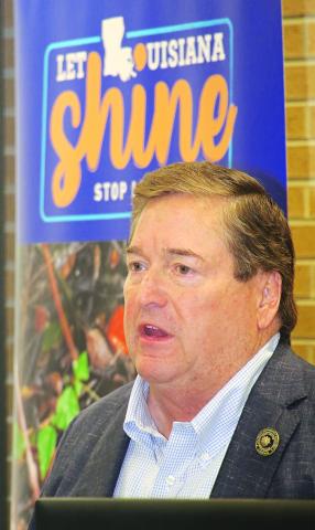 Lt. Gov. Billy Nungesser speaks at Monday’s regional summit on litter held at LSUE. (LSN photos by Harlan Kirgan)