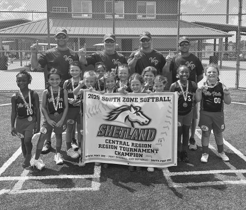 The 6U Softball All Stars won the Central Region Tournament. Players are Aria Montelaro, Anna Kate Latiolais, Piper Lafleur, Marissa Fruge, Remi Kate Ortego, Adaline Johnson, Livie Rose Launey, Ellis Fontenot, Eloise Guillory, Maddie Frank, Khloe Edwards, and Maddison Griffin.