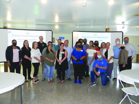 The small business owners who completed the Accelerate Evangeline program are pictured here with Dr. Geoff Stewart and Jonathan Shirley from ULL, Dr. Gwen Fontenot, and Anita Fontenot. In no particular order, the participants are Hydie Clark, Trina Orgeron, Kimberly Vidrine, Jessica Evans. Bralin Johnson, Sierra Freeman, Sherry Freeman, Brett McElwee, Phil Lemoine, Charles Tate, Kimberly Freeman, Linda Fontenot, Rachel Bellard, and Jimmy and Leona Doucet. (Gazette photo by Heather Bogard)