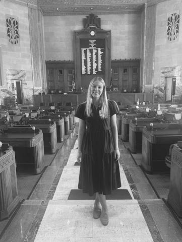 Basile’s Alli Chaumont is shown on the floor of the House of Representatives Chamber at the Louisiana State Capitol.