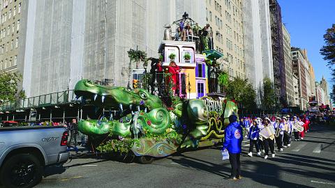Pictured is musical artist Trombone Shorty as he rides on the state’s alligator float in the Macy’s Thanksgiving Day Parade. The state will now have a float in the Tournament of Roses Parade that will carry festival queens from around the state, including Queen Cotton LXVIII Amber Borne. (Photo courtesy of Billy Nungesser)