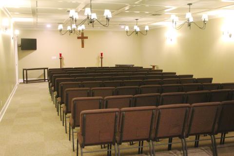 Pictured is the newly remodeled chapel inside Ardoin’s Funeral Home in Ville Platte. New manager, Alicia LaGrone, explained other renovations were to the parlor and business office. Similar renovations are planned for the location in Mamou. (Gazette photo by Tony Marks)