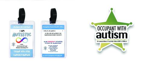 Pictured are autism spectrum disorder identification cards (left) and decals. (Photos courtesy of Evangeline Parish Sheriff’s Office)